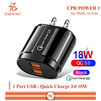 Củ Sạc Nhanh Quick Charge 3.0 Siêu Bền, 1 cổng USB , Chống Nóng, Sạc Nhanh 3.0 - Chính Hãng CAPARIES VIỆT NAM
