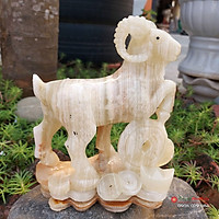 Tượng dê đồng tiền 12 con giáp phong thủy đá ngọc Pakistan 17cm đá Non Nước