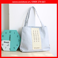 Túi tote vải canvas phom bầu phối chữ eco green thời trang COVI nhiều màu sắc T6