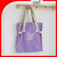 Túi Tote Vải Canvas, Vải Bố Hàn Quốc Đựng Giấy A4 Phom Đứng Phối Chữ THINK BIG thời trang COVI T17-M-Màu Tím