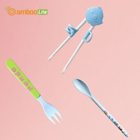Bộ đũa tập ăn cho bé xỏ ngón, thìa muỗng nĩa ăn dặm cho bé từ bộ ngô Bamboo Life hàng chính hãng Dụng cụ tập ăn cho bé