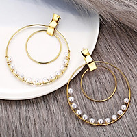 1 Pairs Of Earrings Alloy Retro Style Simple Golden Size Circle Winding Pearl Earrings