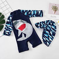 1 Bé Trai Đồ Bơi Cá Mập In Hình Rashguard Đồ Bơi Trẻ Em Nữ Tay Ngắn Phát Ban Bảo Vệ UPF 50 + mặc Đi Biển Có Mũ
