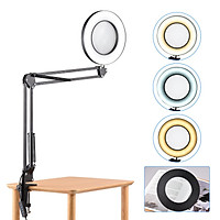 5X Magnifying Desk Lamp with Clamp LED Eye-Caring Light Magnifying Glass Magnifier Adjustable Metal Swivel Arm 3 Color