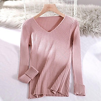 Áo len đũa nữ tay dài cổ chữ V màu trơn thời trang