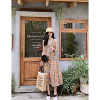 Đầm maxi hoa 2 dây đuôi cá dài vintage đi biển