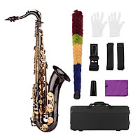 Muslady Bb Tenor Saxophone Sax Brass Body Black Nickle Plated Golden Keys Woodwind Instrument with Carry Case Gloves