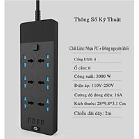 Ổ cắm điện đa năng 4 cổng USB sạc nhanh 5V-3.1A công suất 3000W, dây dài 2m