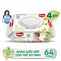 Combo 4 Gói Khăn giấy ướt cho trẻ sơ sinh Huggies không mùi, gói 64 tờ
