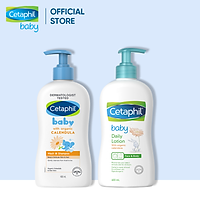 Combo Sữa tắm gội dịu nhẹ cho bé Cetaphil Baby Wash & Shampoo with Organic Calendula 400ml + Sữa dưỡng ẩm dịu nhẹ hằng ngày cho bé Cetaphil Baby Daily Lotion with Organic Calendula 400ml