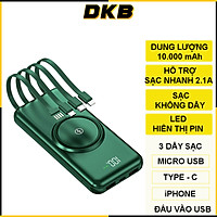 Pin Sạc Dự Phòng DKB 10000mAh YM-368 - Hỗ Trợ Sạc Nhanh - Tích Hợp Sạc Không Dây - Kèm 4 Đầu Dây Sạc - Hàng Chính Hãng DKB