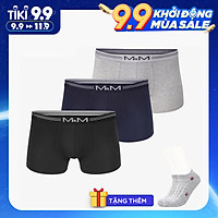 Combo 3 quần lót nam Boxer sợi cotton organic mềm mịn thoáng mát co giãn 4 chiều MRM Manlywear ( TẶNG Đôi Tất Nam Cao Cấp Giao Ngẫu Nhiên)
