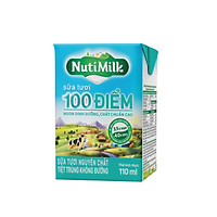 NutiMilk Sữa tươi 100 điểm - Sữa tươi tiệt trùng nguyên chất không đường 110ml STKD110TI NUTIFOOD