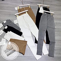 Quần jean nữ, Quần bò giấy skinny cạp cao 2 cúc ôm sát tạo hiệu ứng chân dài miên