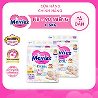 Combo 2 Tã/bỉm dán Merries size NB - 90 miếng (Cho bé dưới 5kg)