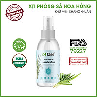 Xịt Phòng Tinh Dầu Sả Hoa Hồng Hữu Cơ Organic 24Care 50ML/100ML - Kháng khuẩn - Khử mùi hôi - Đuổi muỗi, côn trùng - Trải nghiệm đa sắc của mùi hương, toát lên vẻ bí ẩn - Hương thơm thư giãn