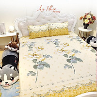 Bộ ga gối m2/m4 drap giường poly, ga trải giường + 2 vỏ gối nằm hoa lá