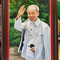 TRANH VẼ SƠN DẦU - BÁC HỒ VẪY TAY CHÀO