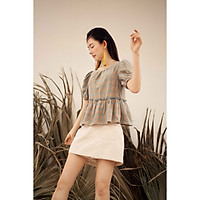 PEPLUM KARO PASTEL NHÚN CỔ BÈO EO