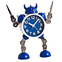 Cartoon Robot Bedside Silent Analog Alarm Clock Wake Up for Kids Blue