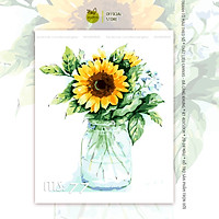 Tranh tô màu 40x50cm có khung Hoa hướng dương lọ thủy tinh T77