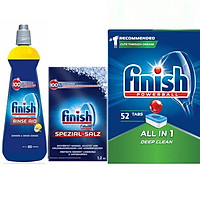 Combo Viên rửa bát Finish All in one 52 viên + Muối Finish 1,2kg + Nước làm bóng Finish 400ml