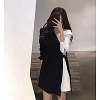 Đầm Đen Trắng Size Rộng Thiết Kế Hở Vai Tinh Tế Sang Chảnh Có Dây Thắt Lưng Tạo Điểm Nhấn Thương Hiệu IELGY