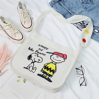 Túi tote đeo chéo vải canvas dày dặn in hình dễ thương, trẻ trung năng động có khuy bấm tiện lợi, mã 208