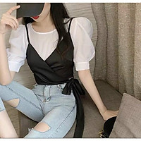 Áo sơ mi nữ phối yếm - dưới 49kg