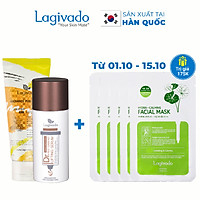 Bộ đôi serum dưỡng trắng da Hàn Quốc Lagivado Dr. Red Ginseng Lifting 30 ml và tẩy tế bào da chết Radiance Peeling 50 ml.