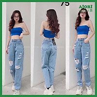 Quần Baggy Jean Nữ Lưng Cao Rách Kiểu Lai Cuốn Vải Bò Ulzzang Phong Cách Thời Trang - Mã 75