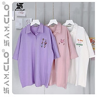 Áo thun POLO nữ tay lỡ có cổ phông form rộng freesize unisex mặc đi học, cặp, nhóm, lớp in hình DỄ THƯƠNG