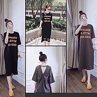 Đầm suông nữ cotton mịn mát form rộng - Váy xuông nữ xoắn lưng họa tiết chữ - CM Shop