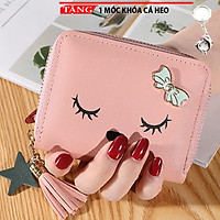 Ví nữ vuông ngắn mini hàng mi công dễ thương F1 Tặng móc khóa cá heo