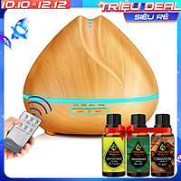 Máy Khuếch Tán Tinh Dầu Cao Cấp Chính Hãng Tặng 3 Chai Tinh Dầu Sả Chanh + Bạc Hà + Quế. Máy Xông Tinh Dầu Chuyên Dụng Có Remote Điều Khiển Từ Xa, Đèn LED Trang Trí, Xông Tinh Dầu và Phun Sương Tạo Ẩm