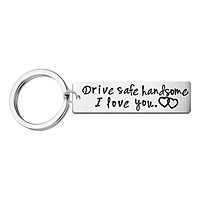 Stainless Steel Drive Safe Handsome I Love You Engraved Keychain Keyring for Husband Boyfriend Gift (50 x 12mm)