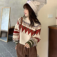 Áo Len Nữ Dệt Kim Cổ Tròn Dài Tay Họa Tiết Phong Cách Nhật Hàn KR151