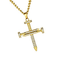 Gold Crystal Cross Charm Pendant Chain Necklace Party Jewelry for Men Women