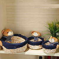 Combo 3 Rổ mây tre đựng đồ kèm gấu bông trang trí nhà cửa