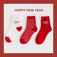 Set 3 Đôi Tất Dáng Dài Tim Đỏ Ấm Áp Đón Tết Rộn Ràng Hạnh Phúc TN119