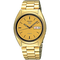 Seiko Men's SNXL72 Seiko 5 Automatic Gold-Tone Stainless Steel Bracelet Watch with Patterned Dial