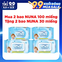 COMBO 2 BAO KHĂN ƯỚT EM BÉ NUNA KHÔNG MÙI 100 TỜ - TẶNG 2 BAO KHĂN ƯỚT EM BÉ NUNA 30 TỜ