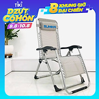 Ghế xếp thư giãn SUMIKA 179 Grey - Dòng cao cấp, khóa bằng kim loại, vải lưới Textilene thoáng khí, tải trọng 300kg