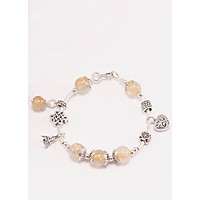 Vòng tay thạch anh tóc vàng phối charm trái tim bạc (10mm) Ngọc Quý Gemstones