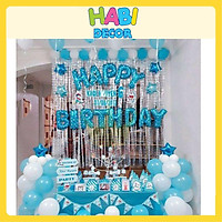 Combo trang trí sinh nhật 2 rèm kim tuyến, bóng chữ happy birthday, 50 bong bóng đủ đồ phụ kện CB02