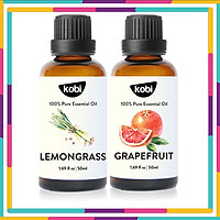 Combo Tinh Dầu Sả Chanh Kobi (50ml) + Tinh Dầu Bưởi Hồng Kobi (50ml) - Tinh Dầu Thiên Nhiên Nguyên Chất, Giúp Giảm Stress, Xua Đuổi Côn Trùng Và Khử Mùi Hiệu Quả, Thích Hợp Dùng Với Đèn Xông Và Máy Khuếch Tán