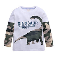 【COD】 Boys Cotton T Shirt Cute Cartoon Dinosaur Printing Tops Long Sleeves Round Neck Bottoming Shirt