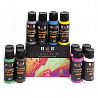 H&B 12 Colors Pouring Acrylic Paint Set 60ml/2 fl.oz Each Bottle Non Toxic Art Paints Supplies