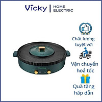 Bếp lẩu nướng điện đa năng 2 trong 1 thiết kế ấn tượng với màu xanh ngọc sang trọng