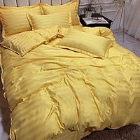 Bộ Vỏ Chăn Ga Gối Cotton Sọc 3f - Màu Vàng